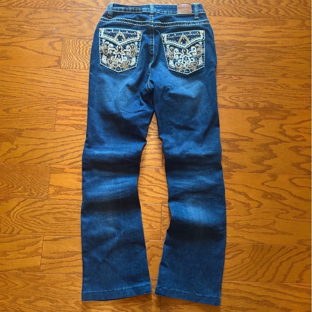 Danesi Womens Bootcut Jeans Size 7 Dark Wash Rhinestone Embellished Western Y2K